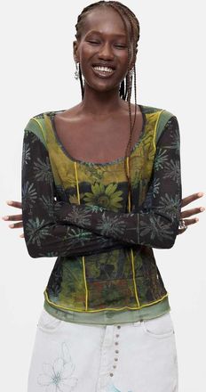 Desigual T-shirt a maniche lunghe stampata nera-Nero