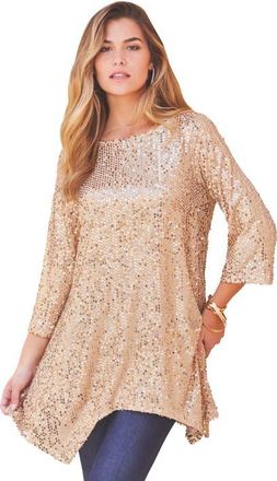 Roaman's Handkerchief Hem Sequin Tunic in Sparkling Champagne at Nordstrom, Size 12