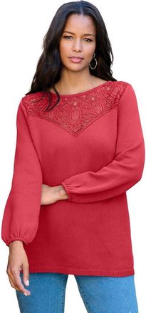 Roaman's Lace Mesh Pullover Sweater in Antique Strawberry at Nordstrom, Size Small