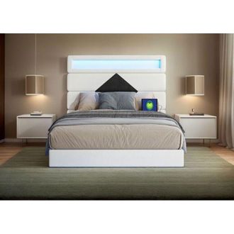 OEM Cama Doble 140x190cm - Cabecera De Terciopelo Ajustable - Puerto Usb - Somier Incluido - Dise&ntilde;o Contempor&aacute;neo