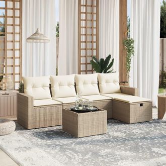 vidaXL Vidaxl - Juego De Sof&aacute;s Jard&iacute;n Con Cojines 6 Pzas Rat&aacute;n Sint&eacute;tico Beige