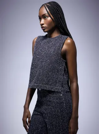 Jack & Jones Womens Hella faux-tweed denim slit Cami Top