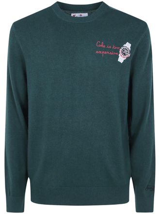 MC2 Saint Barth Embroidered Watch Motif Crewneck Wool-Blend Sweater