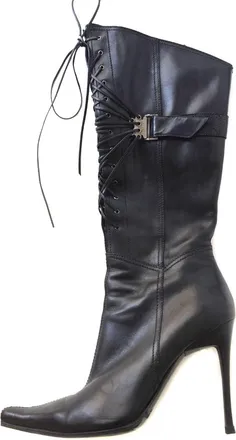 Casadei Black Leather Knee High Stilleto Lace Up Boots Size 40