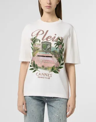 Philipp Plein Washed Man Fit T-Shirt Cannes Tennis Club Women in Offwhite at Nordstrom, Size X-Small