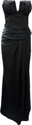Giulia N Couture Lange Split Rode Loper Jurk - Dames - Feestkleedjes - Zwart - M - Polyester - Kleedjes