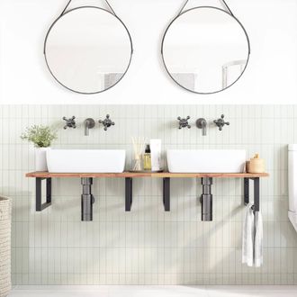 Berkfield Home Elegant Basin Shelf Wall Mounted Steel & Solid Wood Acacia in Brown