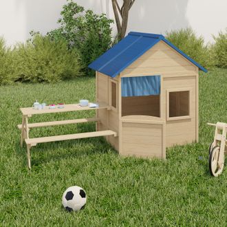IDMarket Odyssey Casita De Madera Para Ni&ntilde;os, Casita De Exterior Con Mesa De Picnic Incorporada