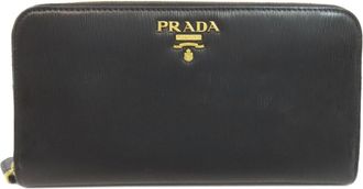 Prada Black Leather Long Wallet (Bi-Fold) (Pre-Owned)