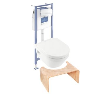 Villeroy & Boch Pack Inodoro Sin Reborde Villeroy Et Boch Architectura Con Asiento + Estructura De Soporte De Suelo Y Pared Viconnect Pro + Placa Blanca + Taburete De