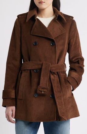 Bcbgmaxazria Belted Corduroy Trench Coat in Mocha at Nordstrom Rack, Size Medium