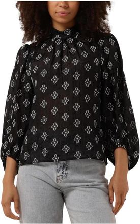 Minus Zwarte Ronde Hals Blouse - Dames - Blouses - Zwart - S - Polyester - Overhemden