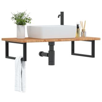 Berkfield Home Basin Shelf Wall Mounted Steel & Solid Wood Oak in Brown
