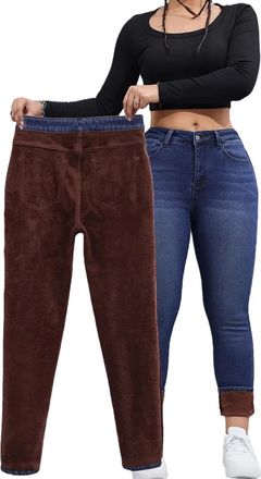 Generic Blue Fleece Lined Jeans for Women UK, Thermal Slim Fit Jean Denim Pants Stretch Outfits Womens Winter Tummy Control Skinny Pull On Leggings Thick Comf