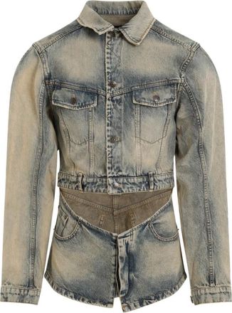 EGONlab. Champagne Stonewashed Cutout Denim Jacket - Heren - Spijkerjassen - Veelkleurig - L - Denim - Jassen