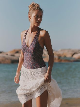 Fat Face FatFace Hope Purple Paisley Macrame Swimsuit