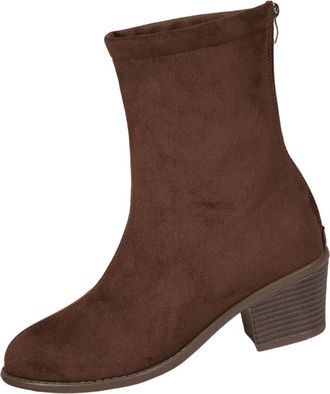 Generic Brown Ladies Suede Pointed Toe Block Heel Short Boots for Fall and Winter Comfort Casual Footwear with Thick Sole and Fashion Details