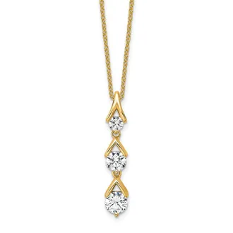 Diamond2Deal 14k Gold 1 Ct Lab Grown Diamond Three Stone Pendant Necklace 18 Clarity VS, Color D-E