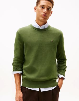 Tommy Hilfiger Mens Tommy Hilfiger Essential Cotton Crew Neck Mens Sweatshirt - Mountain Pine - Tan - Size: 40