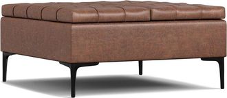 Simpli Home Laura 36In Mid Century Square Lift Top Storage Ottoman