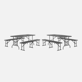 Sweeek Folding Steel Reception Table With 2 Benches (set Of 2) in Grey