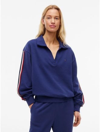 Tommy Hilfiger Womens Signature Stripe Terry Sleep Pullover - Blue Ink - XL