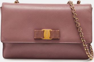 Ferragamo Pink Saffiano Leather Vara Bow Chain Flap Shoulder Bag