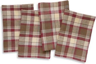 Solino Home Linen Dinner Napkins Set of 4, 20 x 20 Inch for Dining Table, Holiday and Everyday Table Decor - Rustic Plaid in Rustic Multicolor at