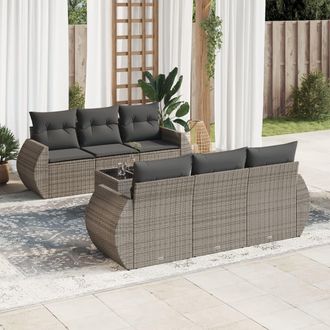 vidaXL Set De Sof&aacute;s De Jard&iacute;n 7 Piezas Con Cojines Rat&aacute;n Pe Gris Vidaxl