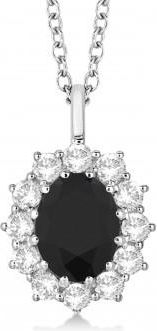 Allurez Oval Black & White Diamond Pendant Necklace 14k White Gold (2.80ctw)