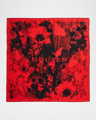 Alexander McQueen Poppy Collage Silk Scarf