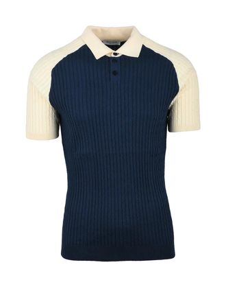 Wool & Co Ribbed Knit Polo with Classic Button Placket