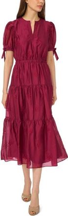 CeCe by Cynthia Steffe Embroidered Detail Tiered A-Line Dress in Vivid Plum at Nordstrom, Size X-Small