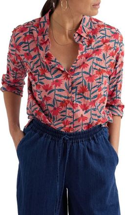 Seasalt Cornwall Larissa Floral Crinkled Organic Cotton Button-Up Shirt in Echinacea Stems Rosehip at Nordstrom, Size 4