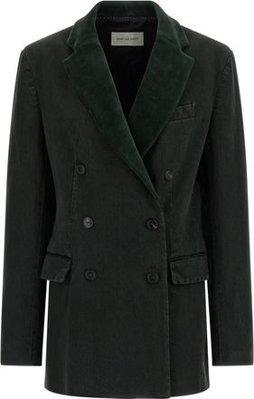 Dries Van Noten Green Solid Notched Lapel Blazer