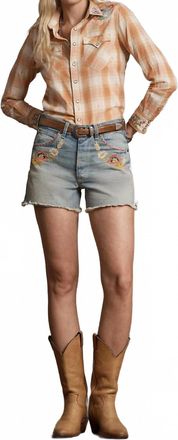 Ralph Lauren Floral-Embroidered Denim Short In Huchinson Wash