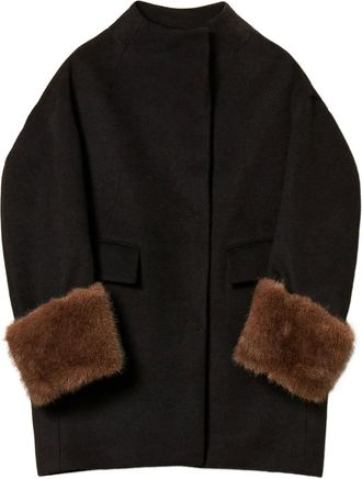 Twin-Set faux-fur cuffs single-breasted coat - Black