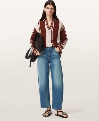 AllSaints Main: 59% Cotton, 40% Lyocell, 1% Elastane Sadie Barrel Leg Denim Jeans, Size: 24