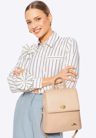 Wittchen Dames Leren Rugzak met Rechthoekige Klep, Beige, Natuurlijk Leer