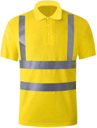 Generic Hi Vis Polo Shirts for Men High Visibility Reflective Tshirts Safety Security Work Tops Breathable Lightweight Workwear Loose Fit 3 Button Ribbed Coll