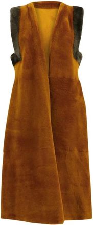 Zeus + Dione Shearling Midi Gilet in Bruin/Groen - Dames - Bodywarmers - Bruin - Xs/S - Leer - Jassen
