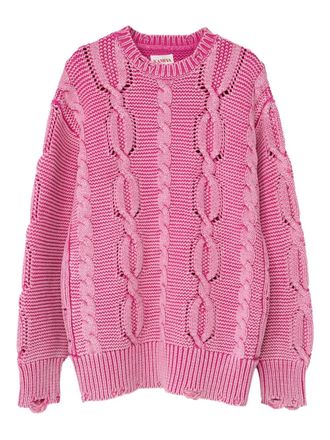 Bows & Arrows cable-knit frayed sweater - men - Cotton - M - Pink