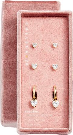 Chelsea28 3-Pack Cubic Zirconia Earrings in Clear- Gold at Nordstrom