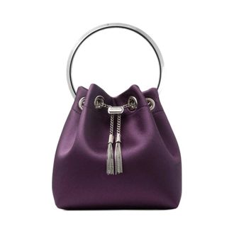Jimmy Choo London Bucket Bags, female, Purple, ONE SIZE, Bon Bon Winter Bloom Satin Handbag with Metal Bracelet