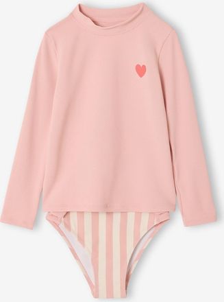 Vertbaudet M&auml;dchen Strand-Set: UV-Badeshirt & Badehose, Wabenstruktur rosa