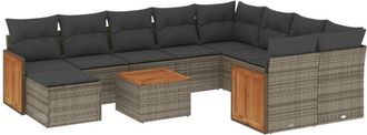 vidaXL Set De Sof&aacute;s De Jard&iacute;n 11 Pzas Y Cojines Rat&aacute;n Sint&eacute;tico Gris Vidaxl