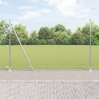 Berkfield Home Chain Link Fence with 7 Flanged Posts 1.6x10 m Galvanised Steel in Silver