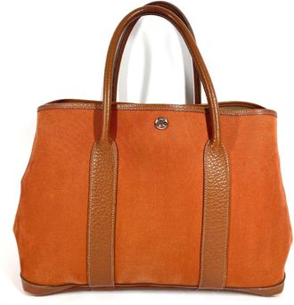 Herm&egrave;s Orange Canvas Leather Handbag Shoulder Bag Tote Bag (Pre-Owned)