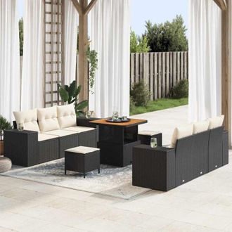 vidaXL Conjunto De Sof&aacute; De Jard&iacute;n 9 Pcs Negro Y Crema 80 X 80 X 71 Cm Vidaxl