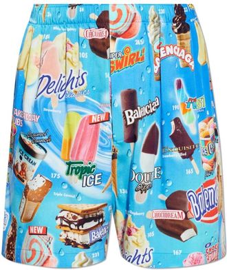 Balenciaga Printed Shorts - Heren - Korte Broeken - Blauw - S - Korte Broeken